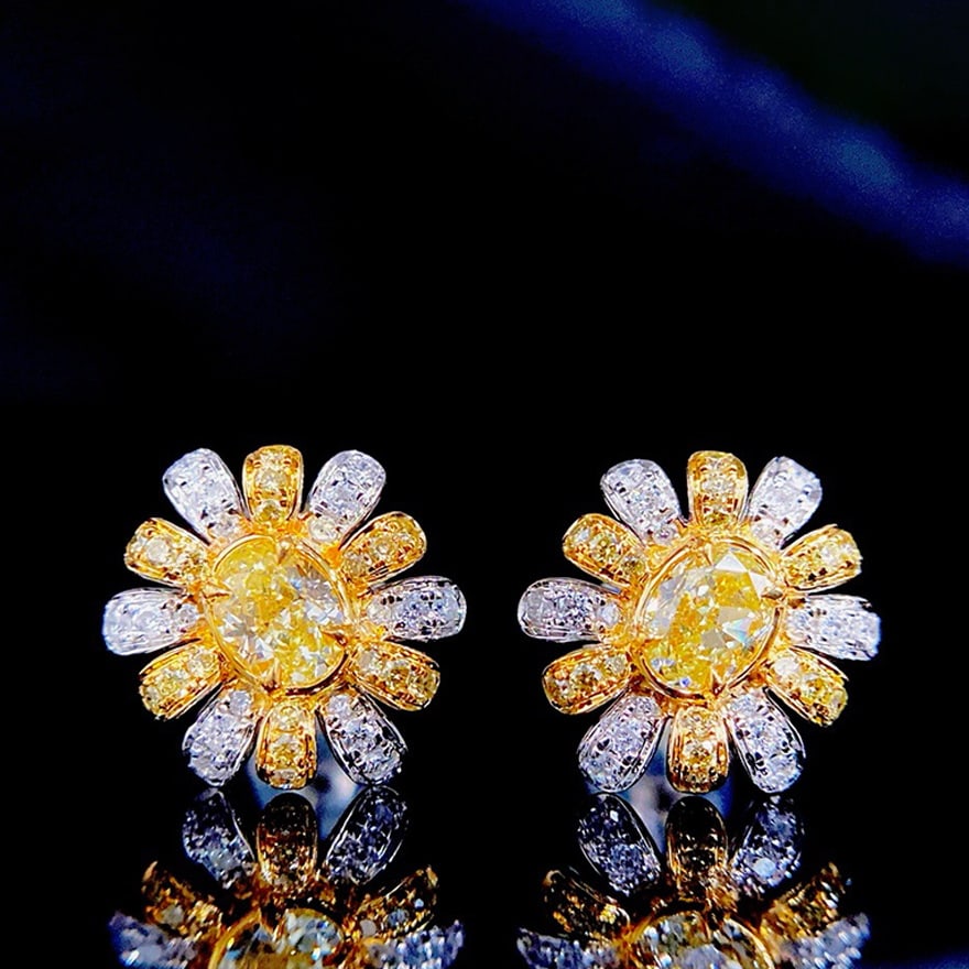 14k Gold 1 Ct Natural Color Diamond & Flowers Earrings (1 of 10)