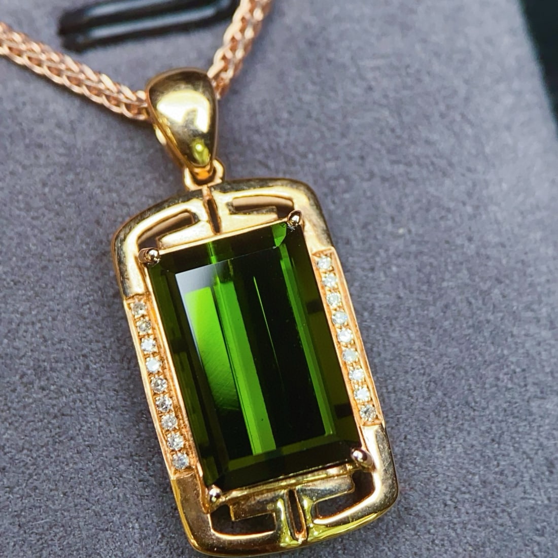 14k Gold 4.55 Ctw Natural Tourmaline & Diamond Pendant( Without Chain ) - 2