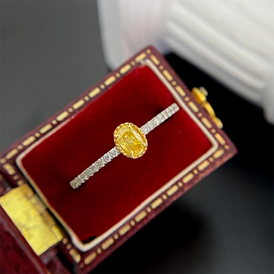 14k Gold 0.30 Ctw Natural Yellow Diamond & Diamond Ring - 7