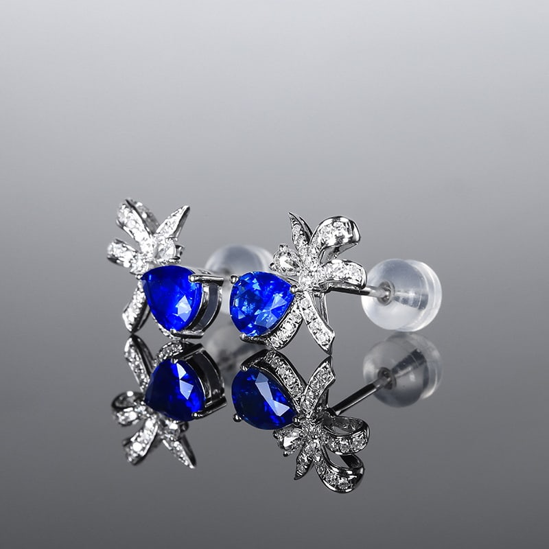 14k Gold 1.79 Ctw Vivid Blue Natural Sapphire & Diamond Earrings - 5