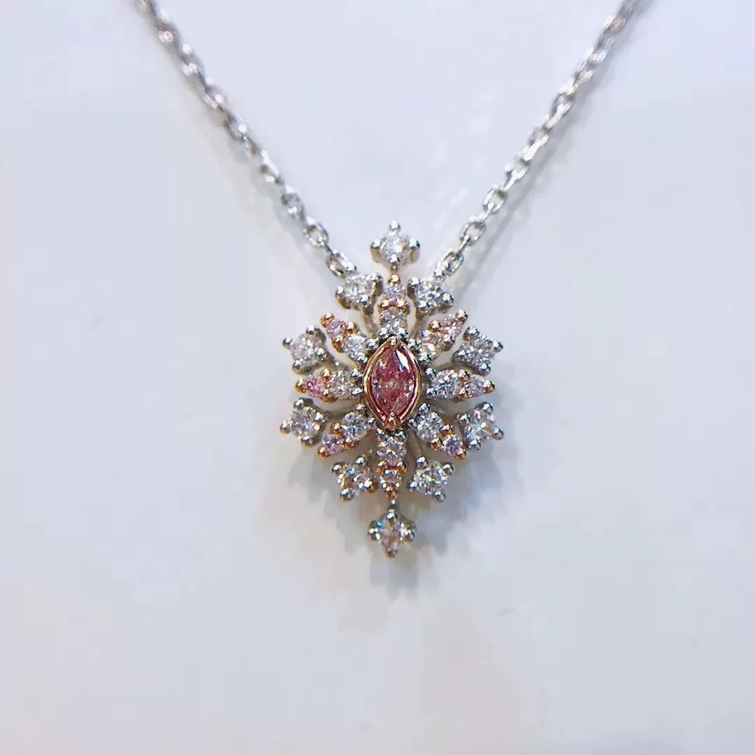 14k Gold 0.45 Ctw Natural Pink Diamond & Diamond Necklace: Ref:230947133 // gold content:14k gold // main gemstone:pink diamond // shape:marquise // carat weight:0. 08ct // color:pink // treatment:natural // // adjacent gemstone 2 : diamond // shape:round