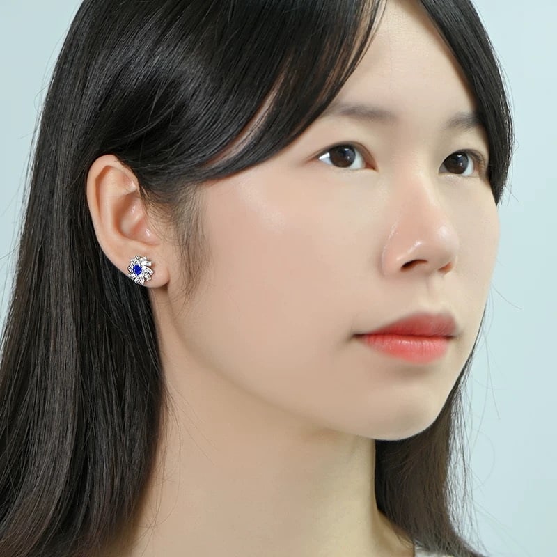 14k Gold 1.65 Ctw Natural Sapphire & Diamond Earrings - 4