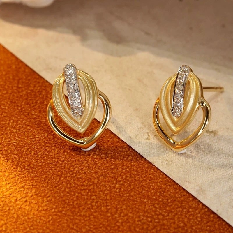 14k Gold 0.08 Ct Natural H Diamond Earrings - 2