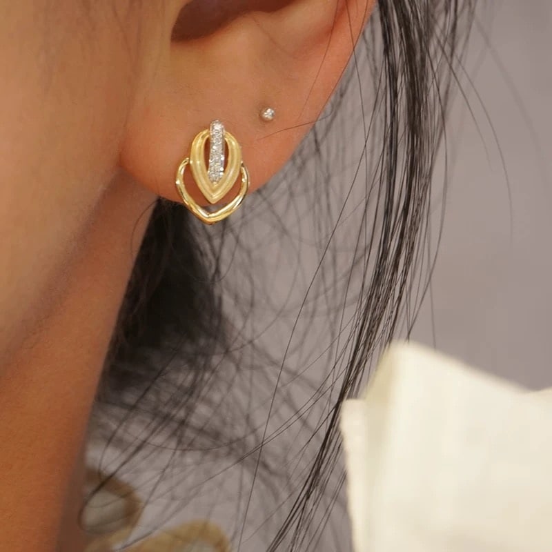 14k Gold 0.08 Ct Natural H Diamond Earrings - 4