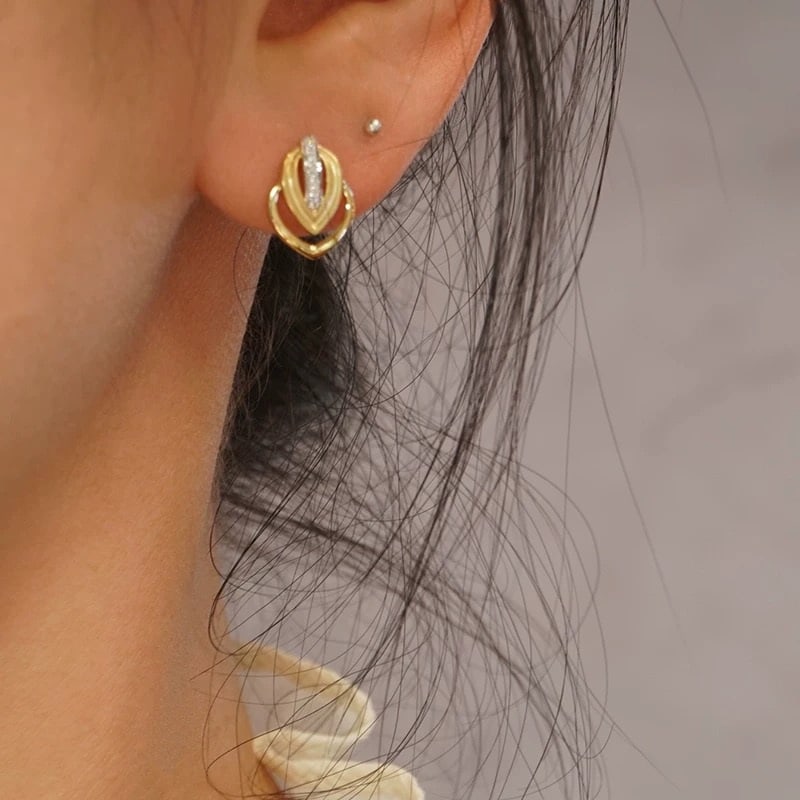 14k Gold 0.08 Ct Natural H Diamond Earrings - 5