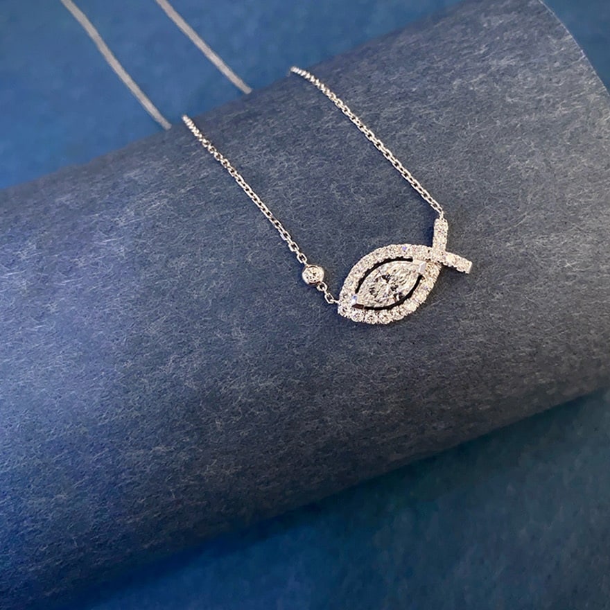 14k Gold 0.50 Ct Natural H Diamond Necklace - 4