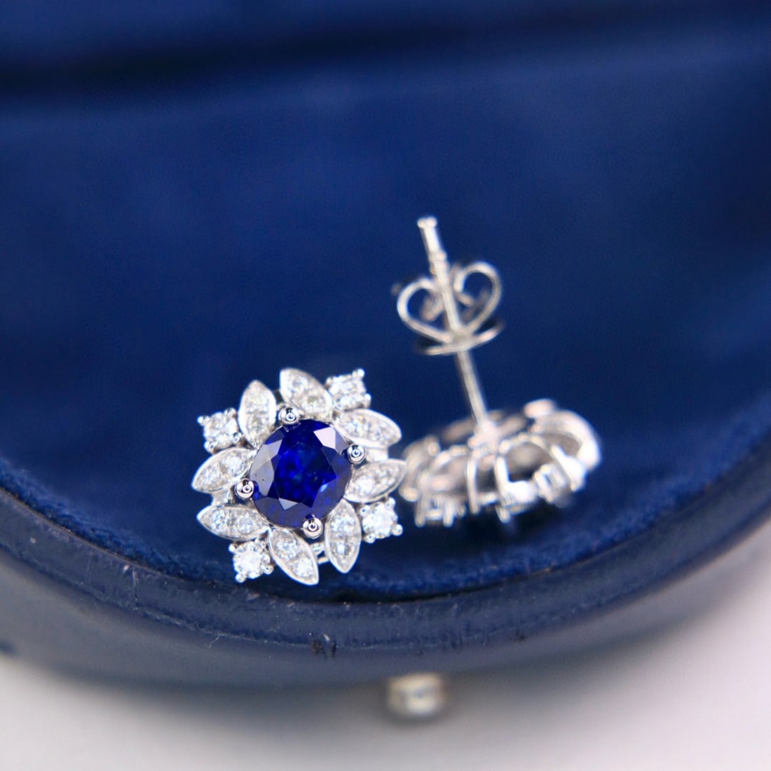 14k Gold 1.68 Ctw Natural Sapphire & Diamond Earrings - 5