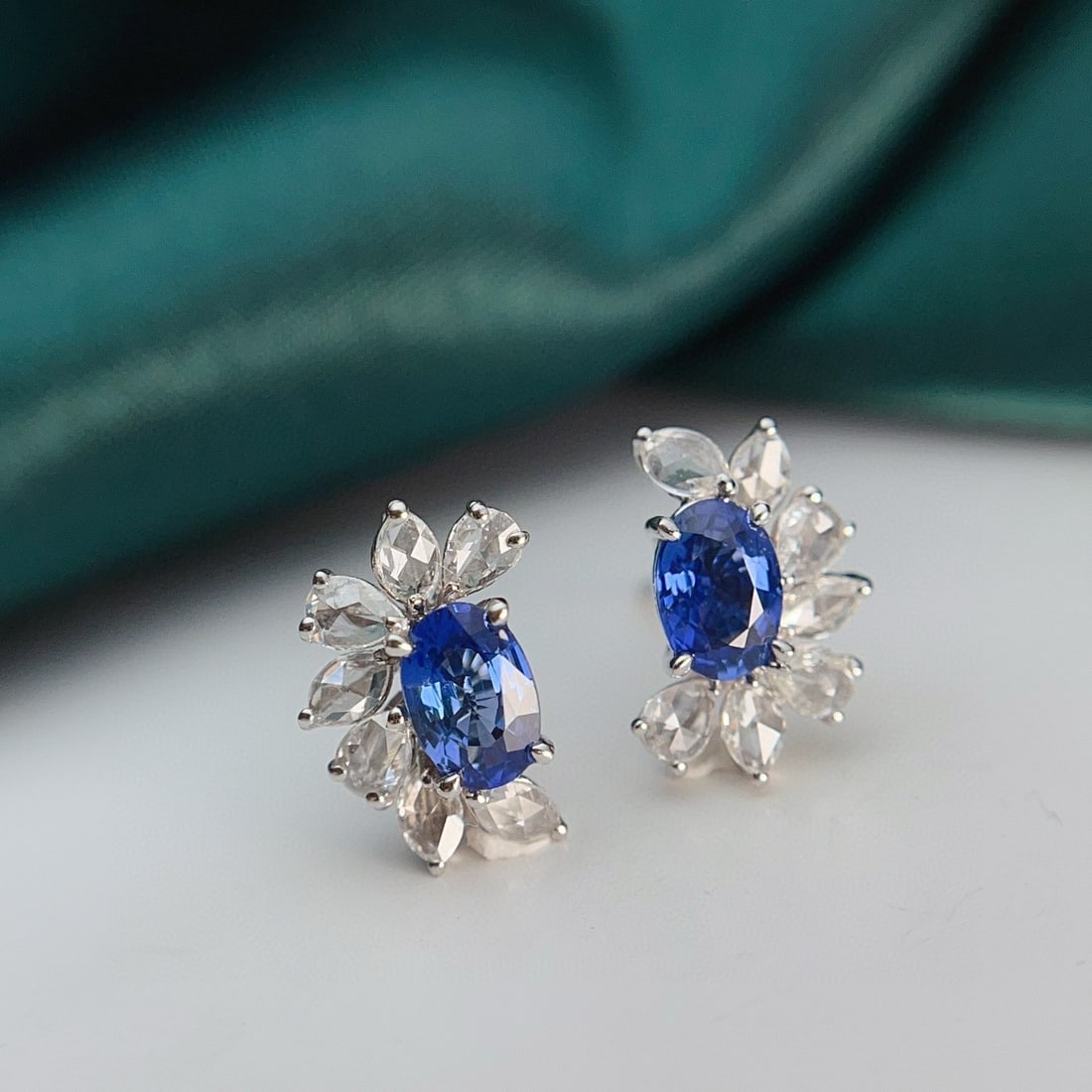 14k Gold 1.40 Ct Natural Sapphire & Diamond Earrings - 2