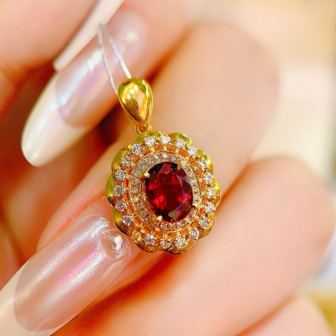 14k Gold 1.12 Ctw Natural Tourmaline & Diamond Pendant( Without Chain ) - 2