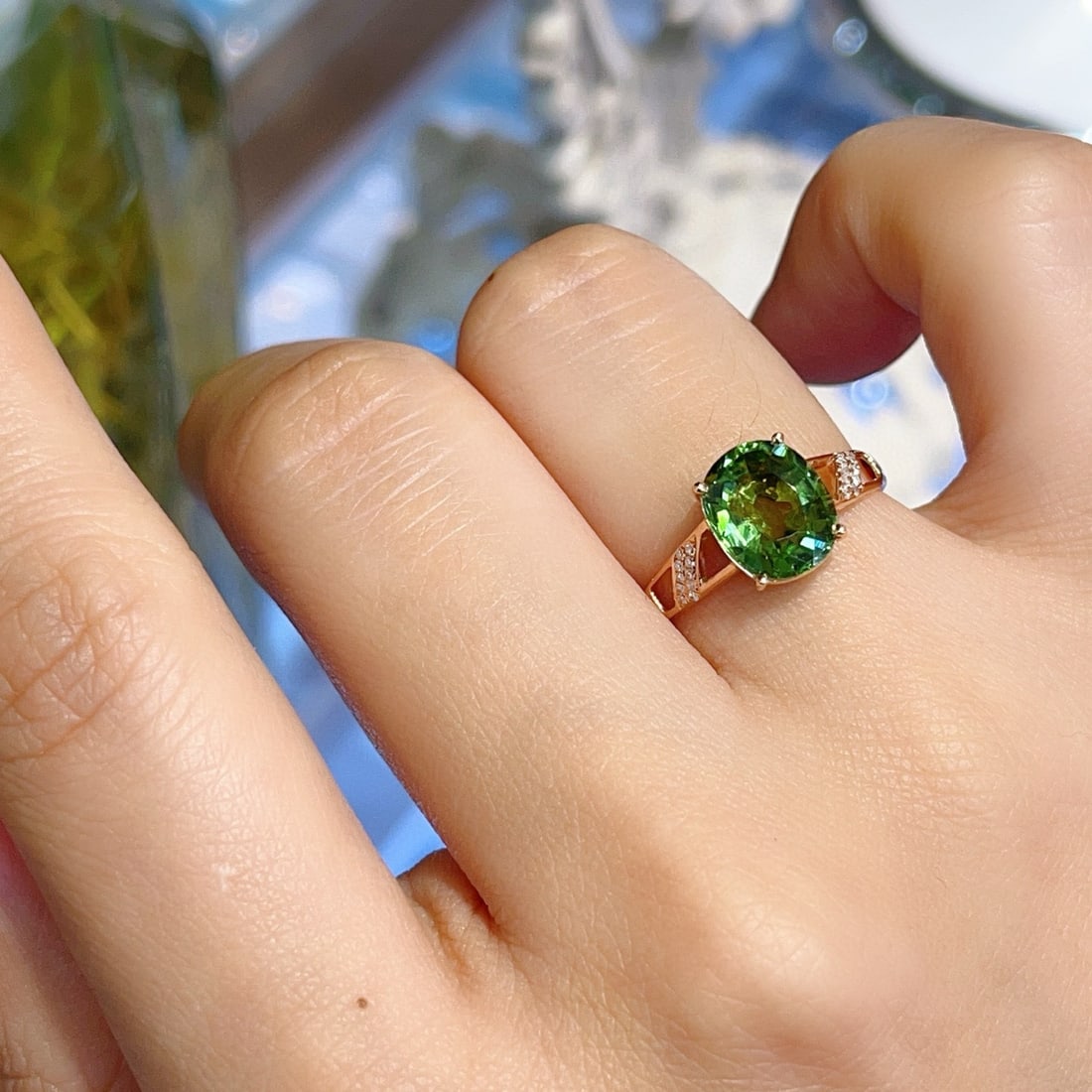 14k Gold 2.20 Ct Natural Tourmaline & Diamond Ring - 6