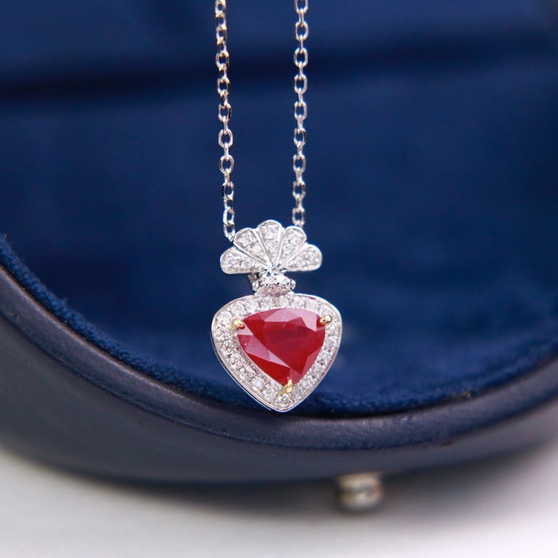 14k Gold 0.96 Ctw Natural Ruby & Diamond Necklace - 5