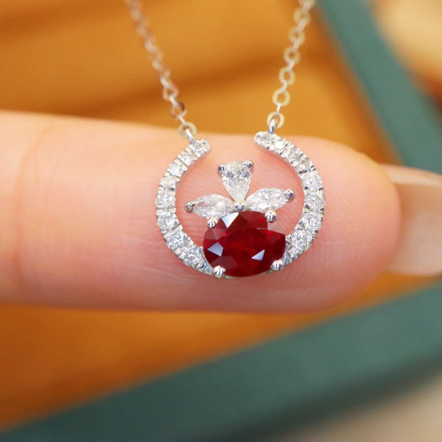 14k Gold 0.71 Ctw Natural Ruby & Diamond Necklace - 5