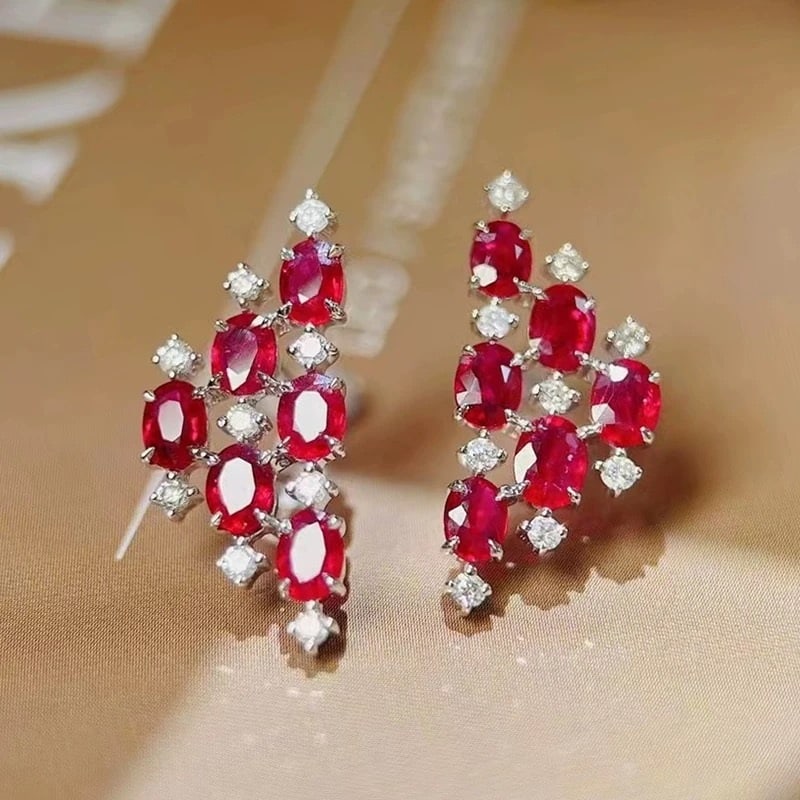 14k Gold 2.26 Ctw Natural Ruby & Diamond Earrings - 3