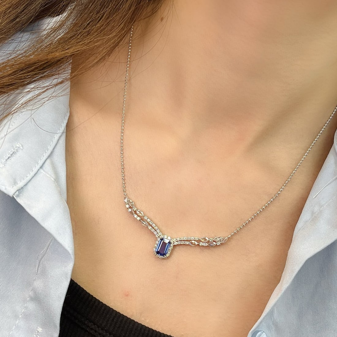 14k Gold 2.36 Ctw Natural Sapphire & Diamond Necklace - 3
