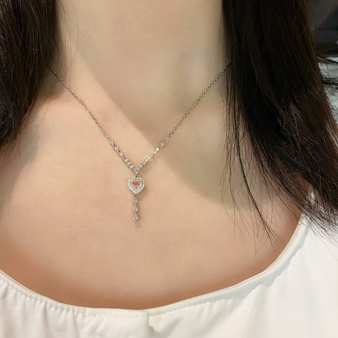 14k Gold 0.87 Ctw Natural Pink Diamond & Diamond Necklace - 5