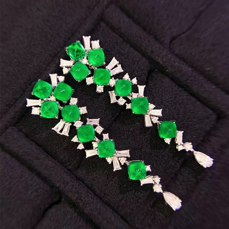 14k Gold 6.73 Ctw Vivid Green Natural Emerald & Diamond Earrings - 2