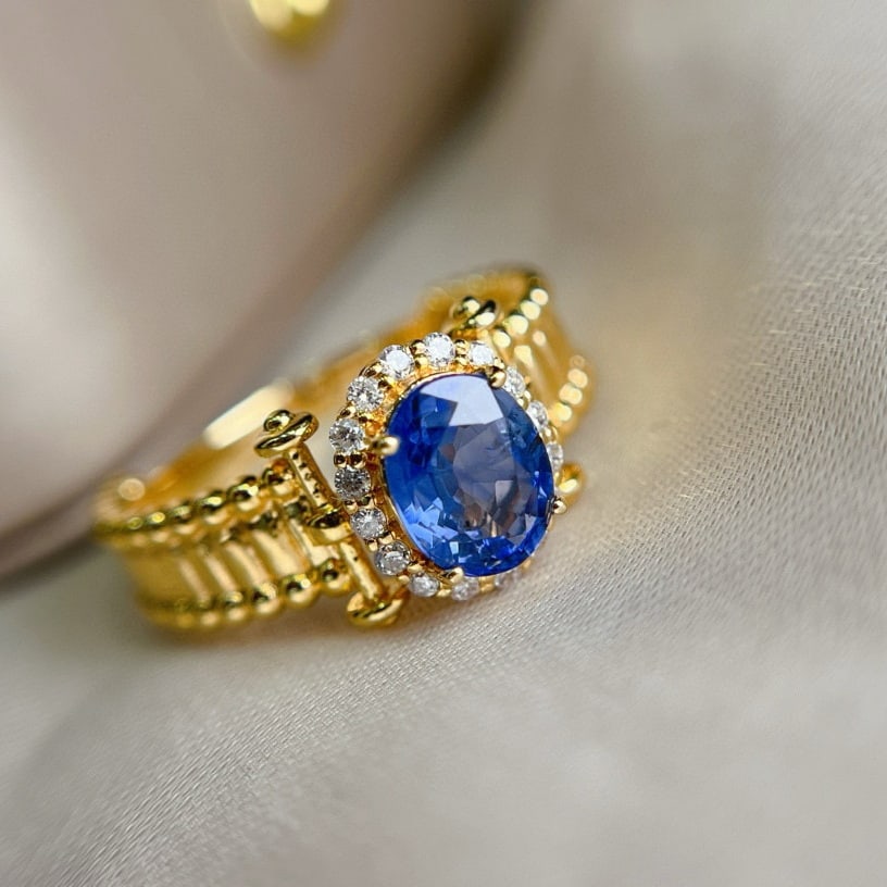 14k Gold 1.70 Ct Natural Sapphire & Diamond Ring - 2