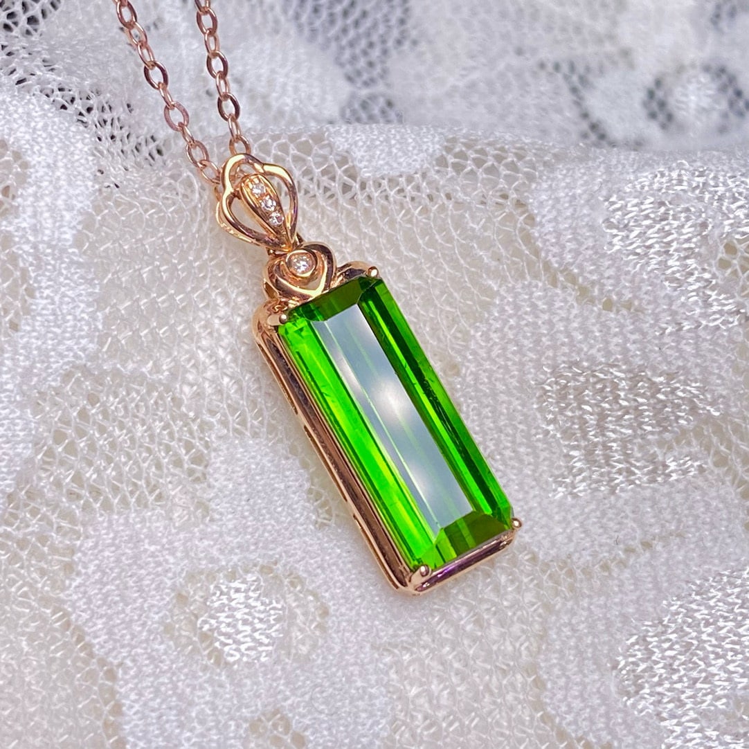 14k Gold 3.4 Ct Natural Tourmaline & Diamond Pendant( Without Chain ) - 5