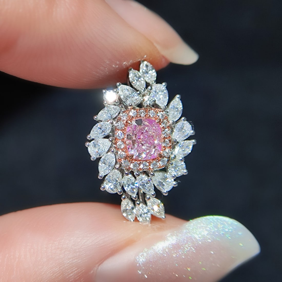 Gia Certified 14k Gold 0.50 Ct Natural Pink Diamond & Diamond Ring/pendant( Without Chain ) - 2