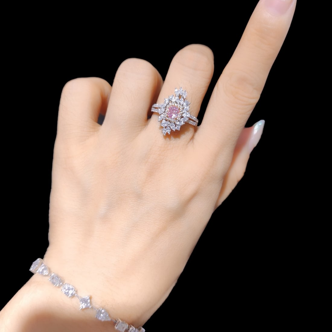 Gia Certified 14k Gold 0.50 Ct Natural Pink Diamond & Diamond Ring/pendant( Without Chain ) - 4