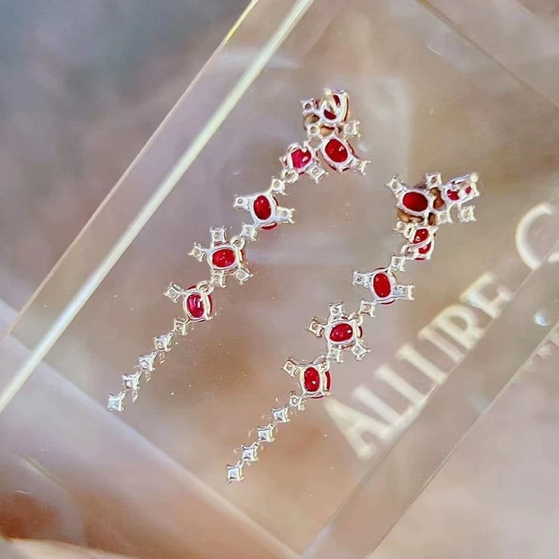 14k Gold 3.11 Ctw Natural Ruby & Diamond Earrings - 2