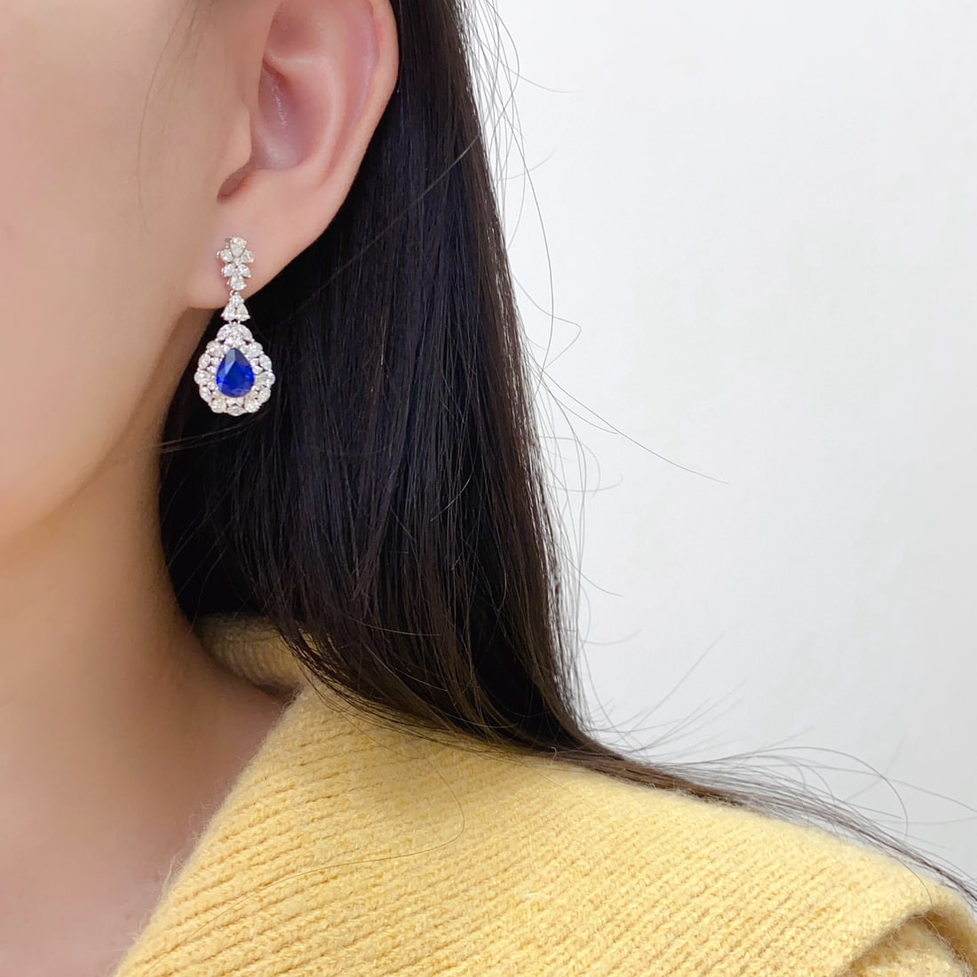 14k Gold 5.52 Ctw Natural Sapphire & Diamond Earrings - 4