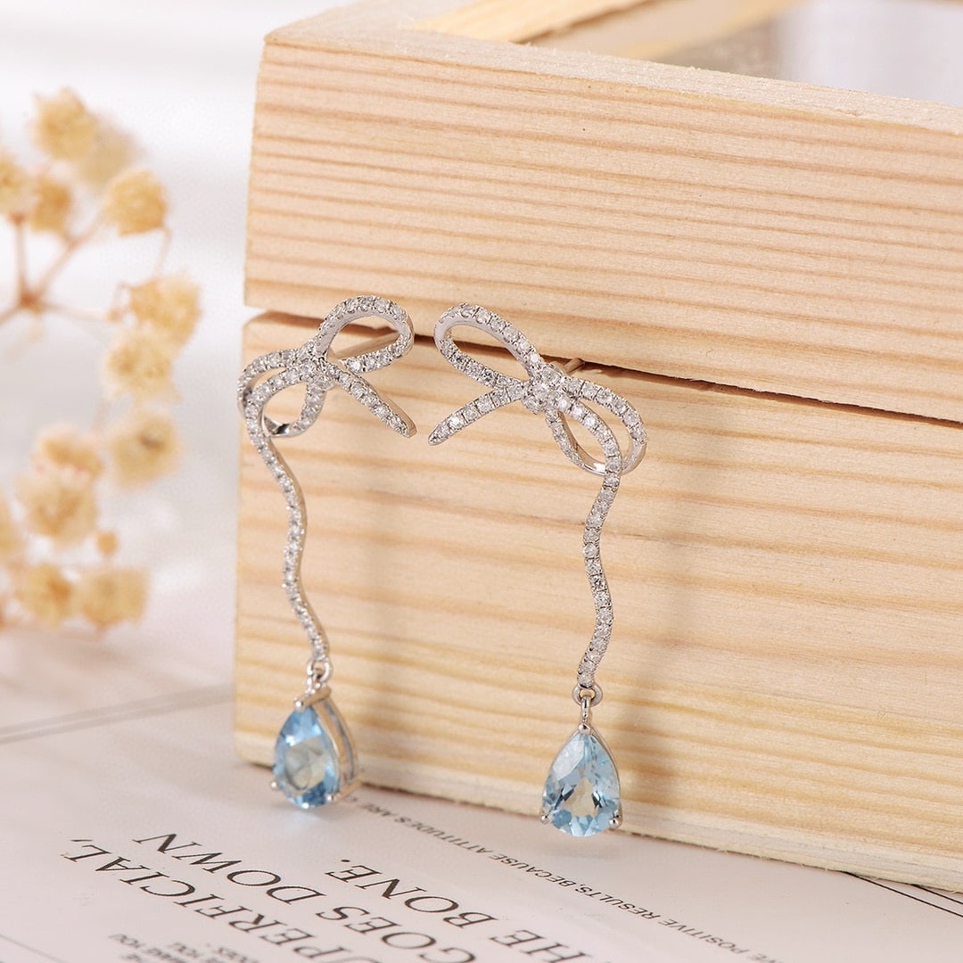 14k Gold 1.61 Ctw Natural Aquamarine & Diamond Earrings - 2