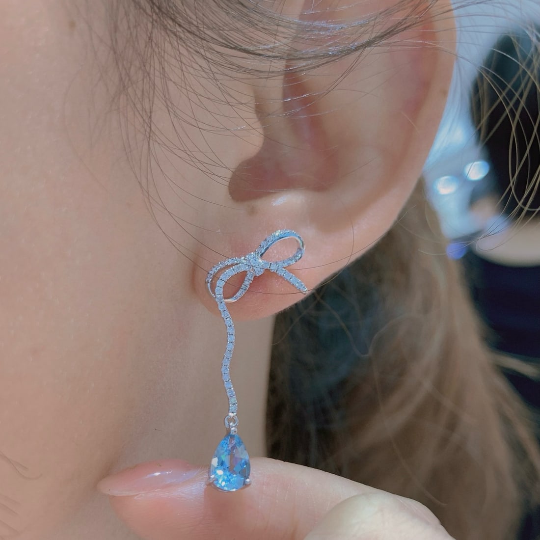 14k Gold 1.61 Ctw Natural Aquamarine & Diamond Earrings - 3