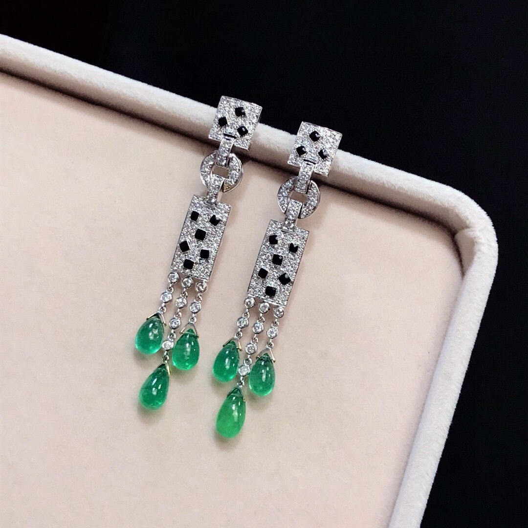14k Gold 11.70 Ctw Natural Emerald & Diamond Earrings - 2