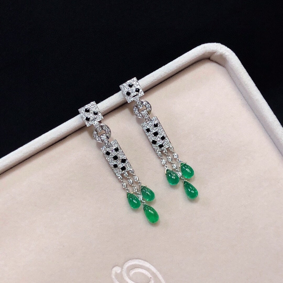 14k Gold 11.70 Ctw Natural Emerald & Diamond Earrings - 3