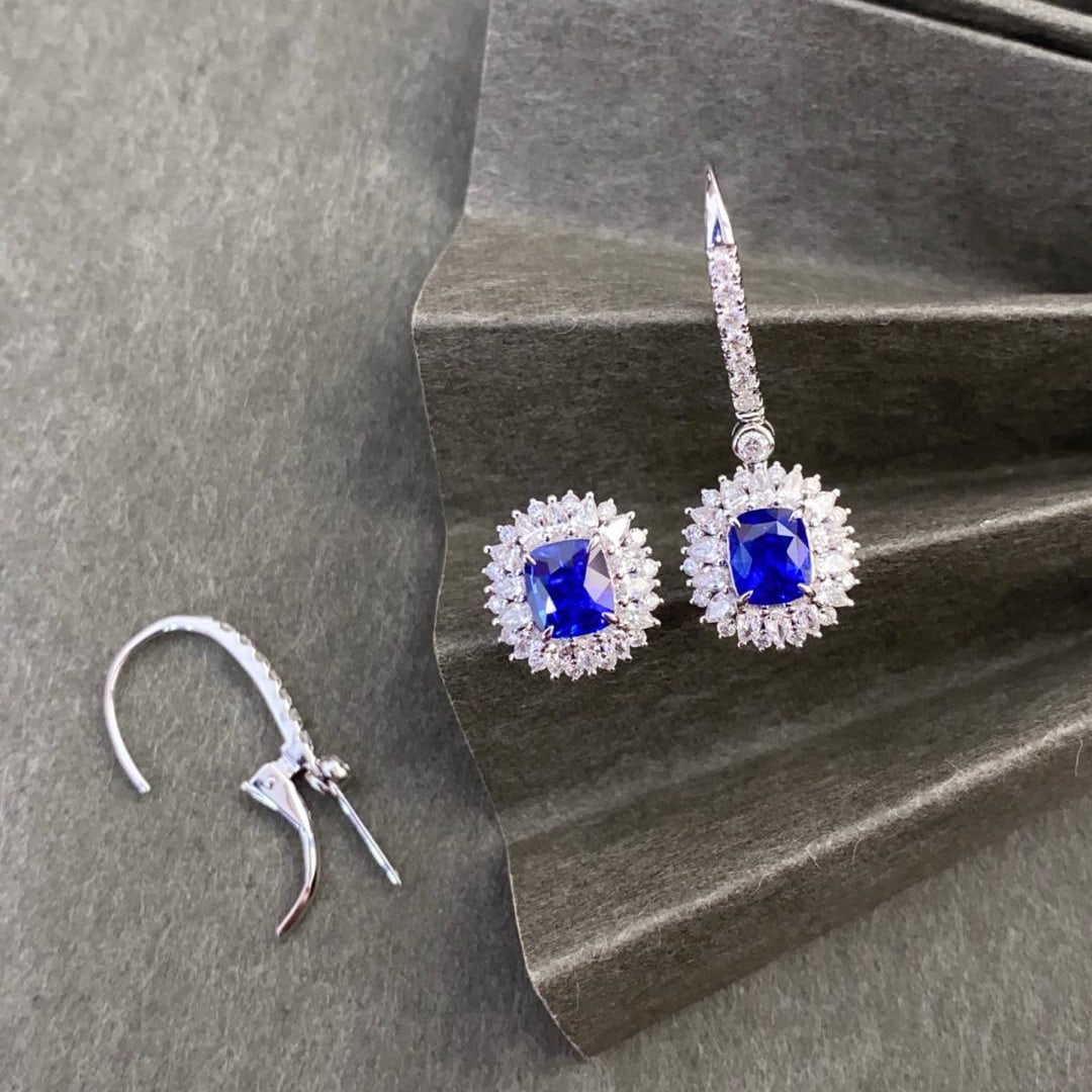 14k Gold 3.80 Ctw Natural Sapphire & Diamond Earrings - 2