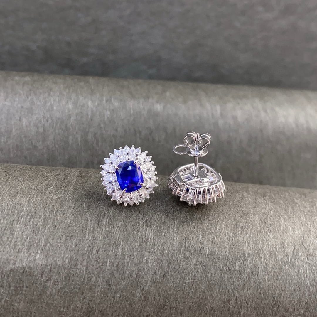 14k Gold 3.80 Ctw Natural Sapphire & Diamond Earrings - 3