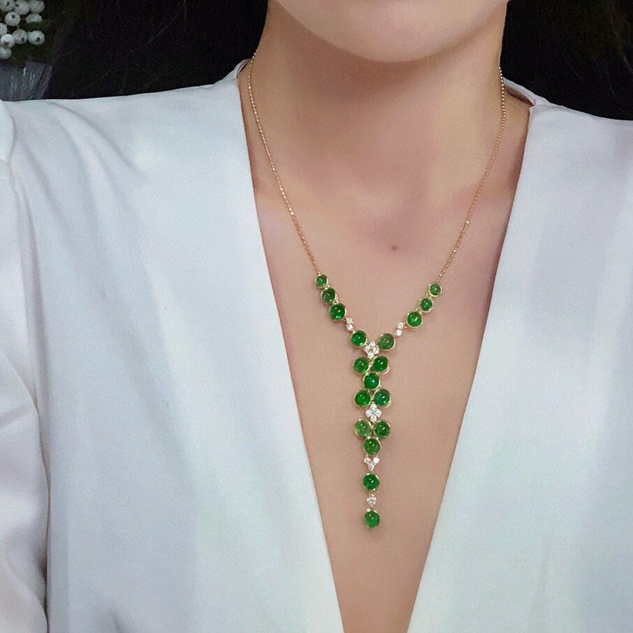 14k Gold 10.33 Ctw Natural Emerald & Diamond Necklace - 3