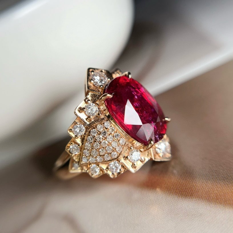 14k Gold 5.40 Ct Natural Tourmaline & Diamond Ring - 2