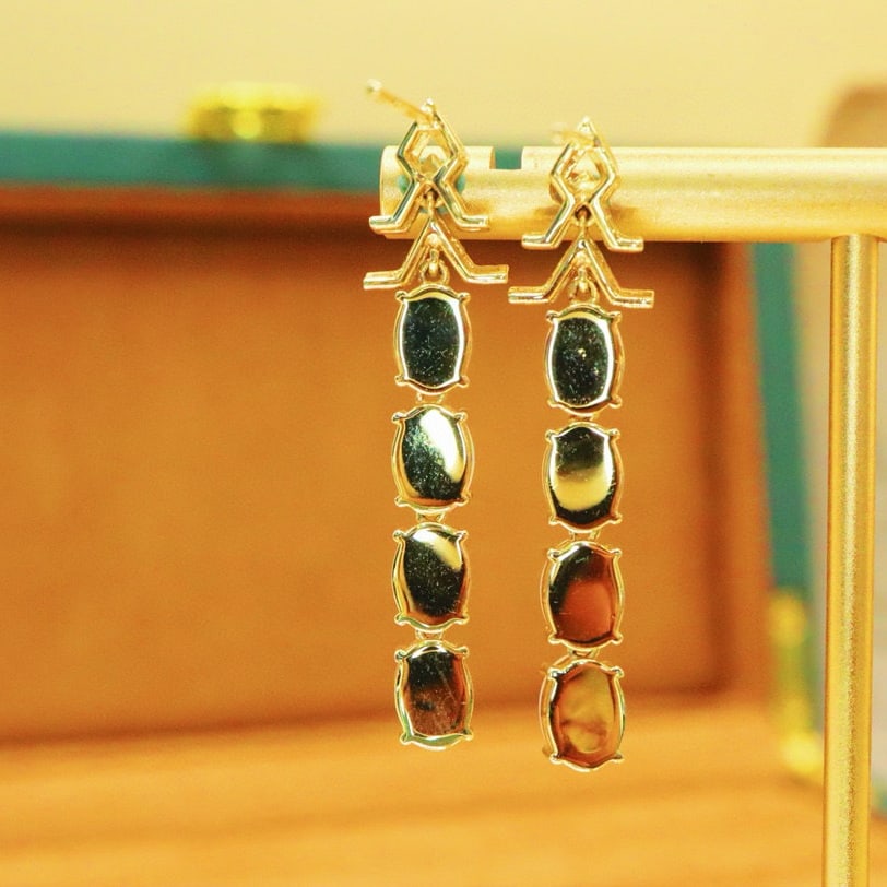 14k Gold 3.23 Ctw Natural Opal & Diamond Earrings - 4