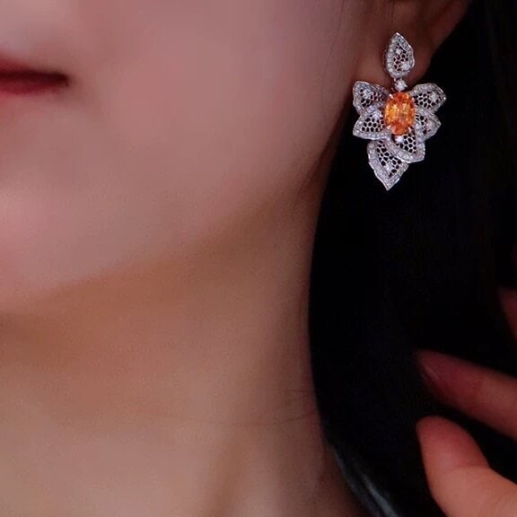 14k Gold 6.20 Ctw Natural Spessartine & Diamond Earrings - 3