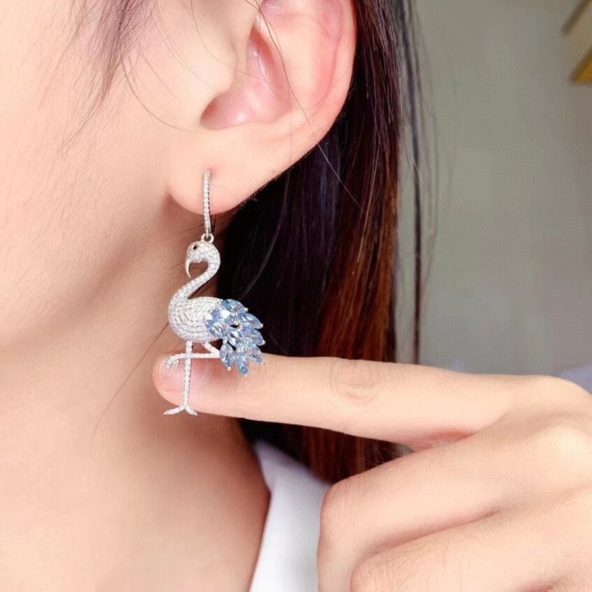 14k Gold 4.89 Ctw Natural Aquamarine & Diamond Earrings - 5