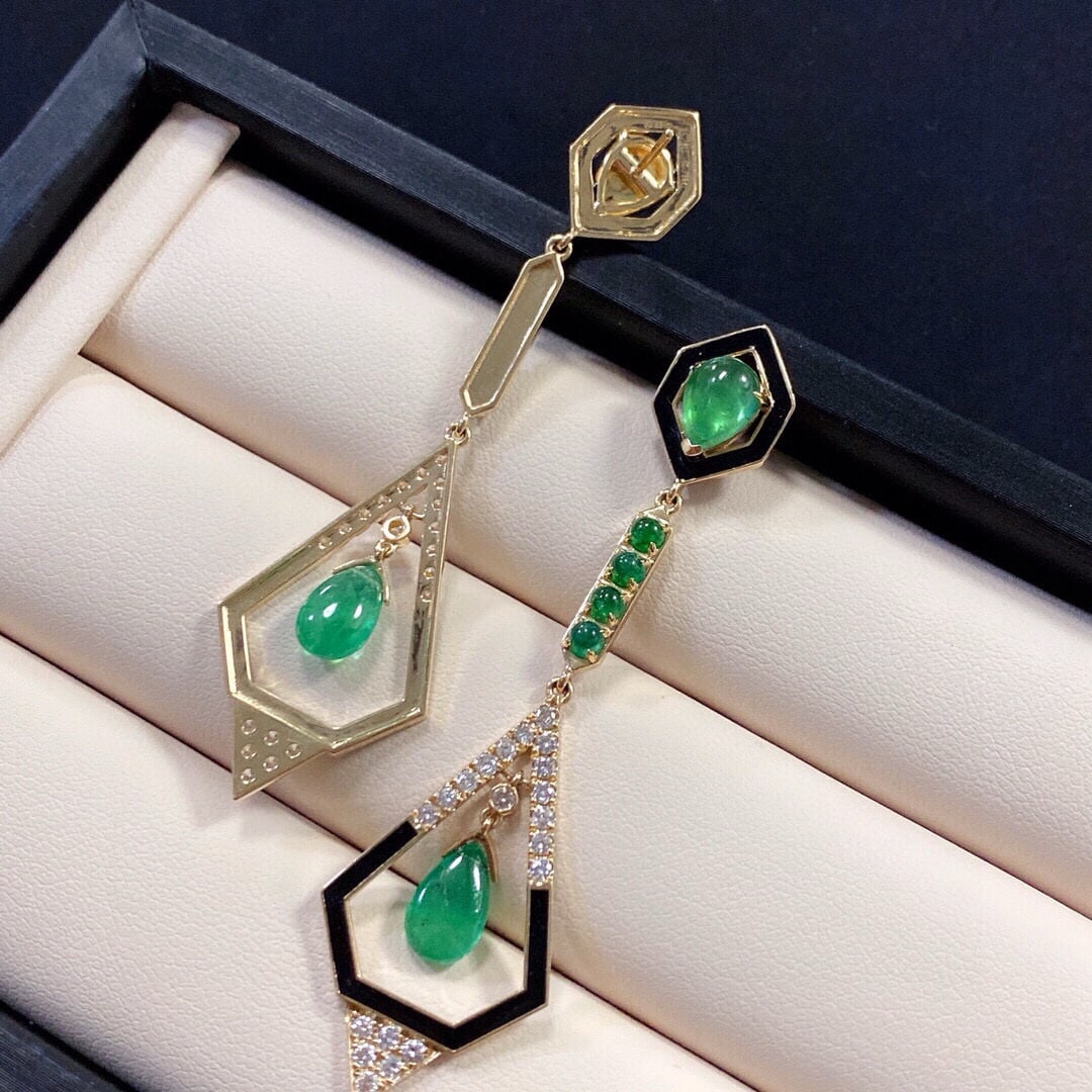 14k Gold 8.06 Ctw Natural Emerald & Diamond Earrings - 5