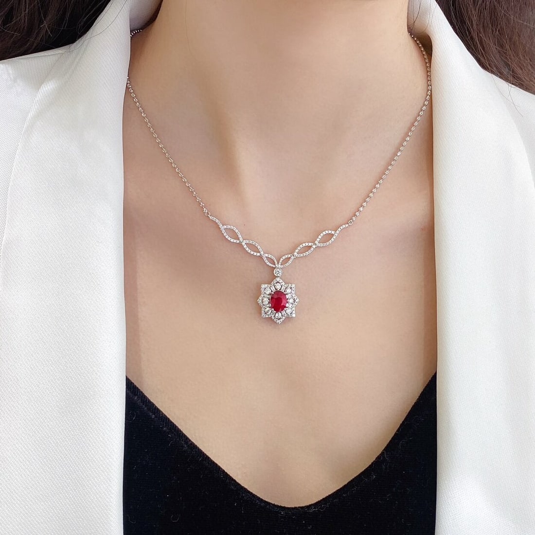 14k Gold 6.65 Ctw Natural Ruby & Diamond Jewelry Set - 3