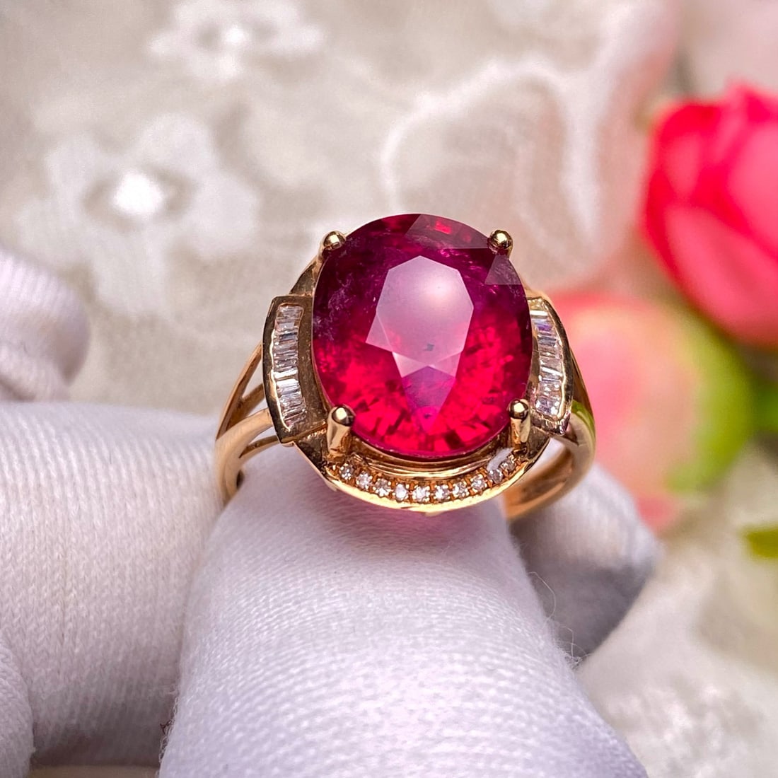 14k Gold 5.25 Ct Natural Tourmaline & Diamond Ring - 3