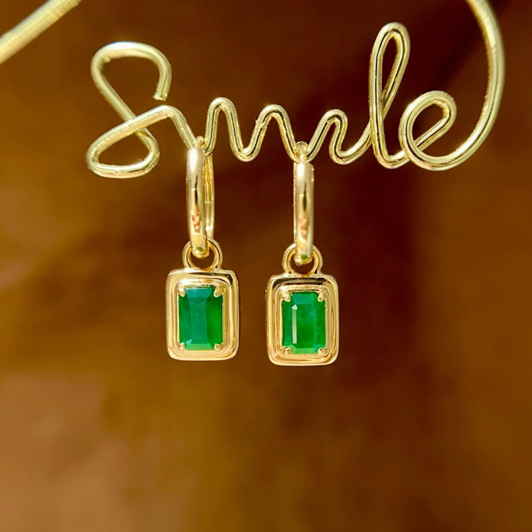 14k Gold 1.28 Ct Natural Emerald Earrings - 3