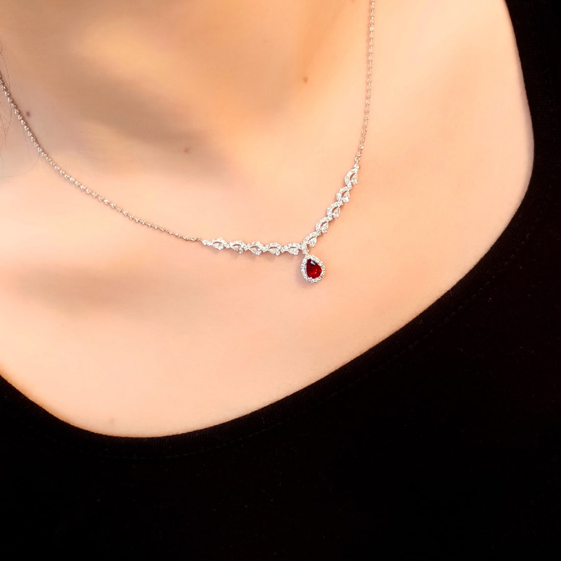 14k Gold 2.51 Ctw Natural Ruby & Diamond Necklace - 3