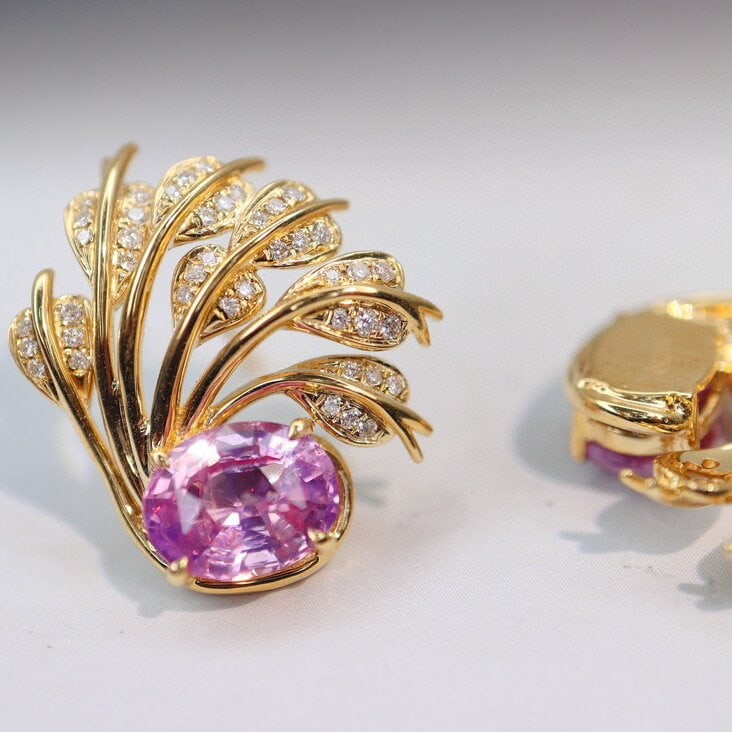 14k Gold 3.59 Ctw Natural Sapphire & Diamond Earrings - 2