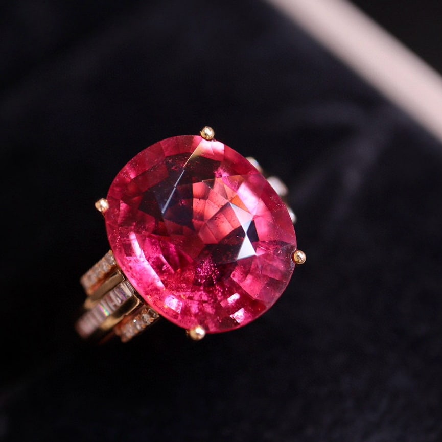 14k Gold 8.48 Ct Natural Tourmaline & Diamond Ring - 2