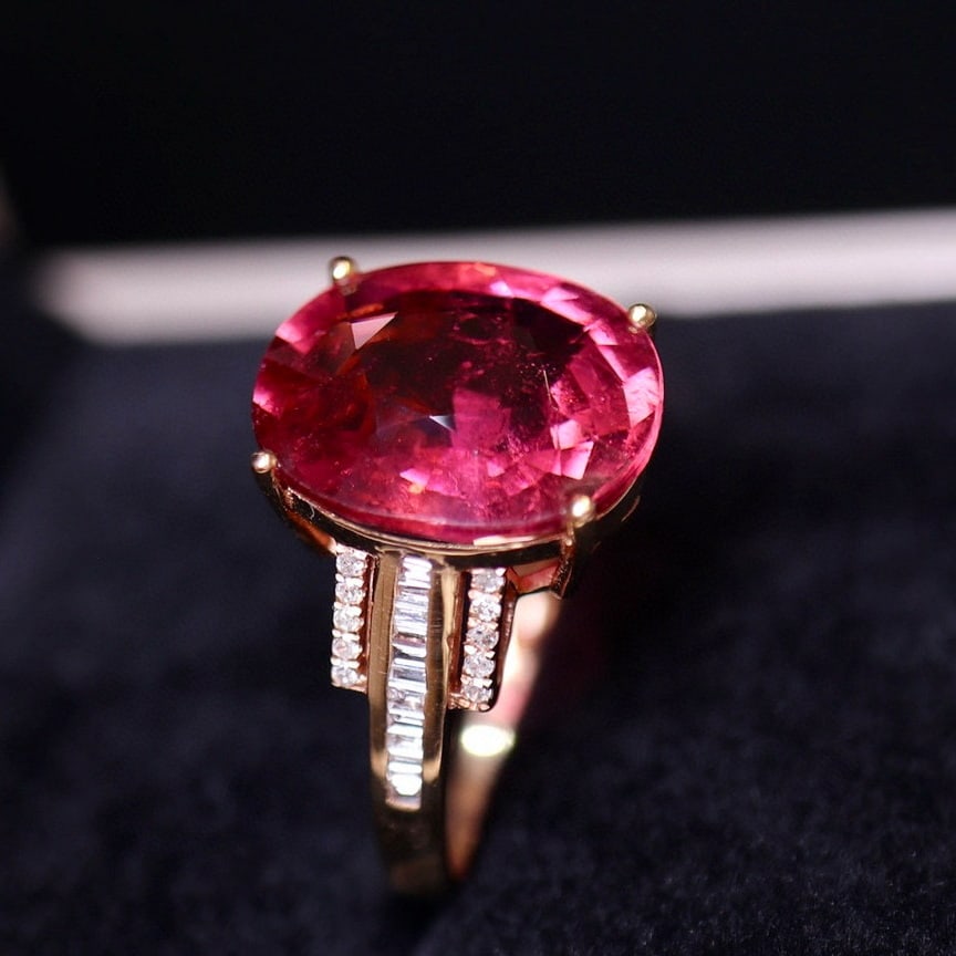 14k Gold 8.48 Ct Natural Tourmaline & Diamond Ring - 3