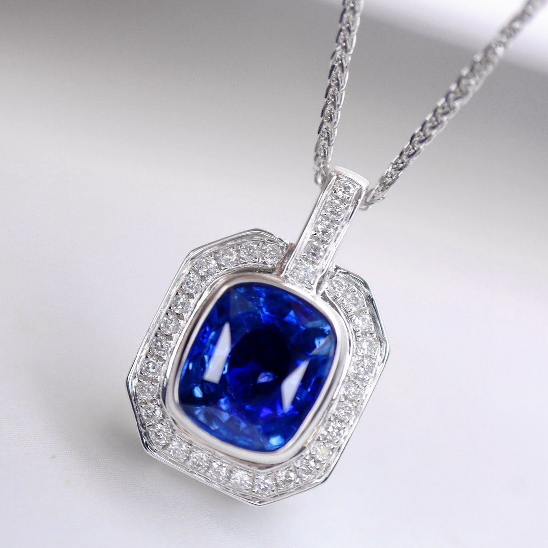 14k Gold 2.07 Ctw Natural Sapphire & Diamond Pendant( Without Chain ) - 3