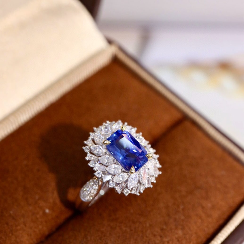 14k Gold 3.23 Ctw Natural Sapphire & Diamond Ring: Ref:230948160 // gold content:14k gold // ring size:7. 25us // // main gemstone:sapphire // shape:octagonal // carat weight:2. 20ct // color:blue // treatment:natural // // adjacent gemstone 2 : diamo