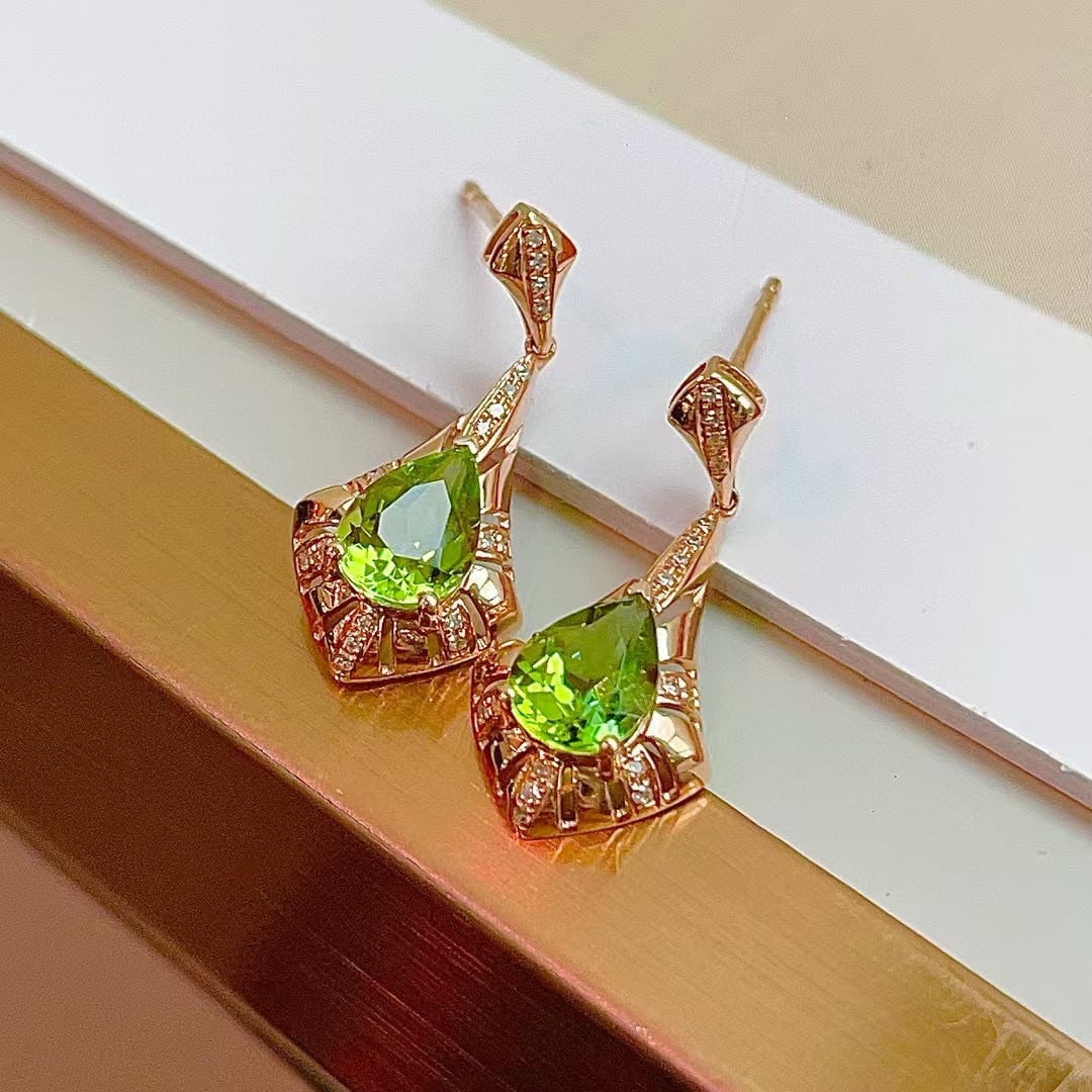 14k Gold 1.59 Ct Natural Tourmaline & Diamond Earrings - 2