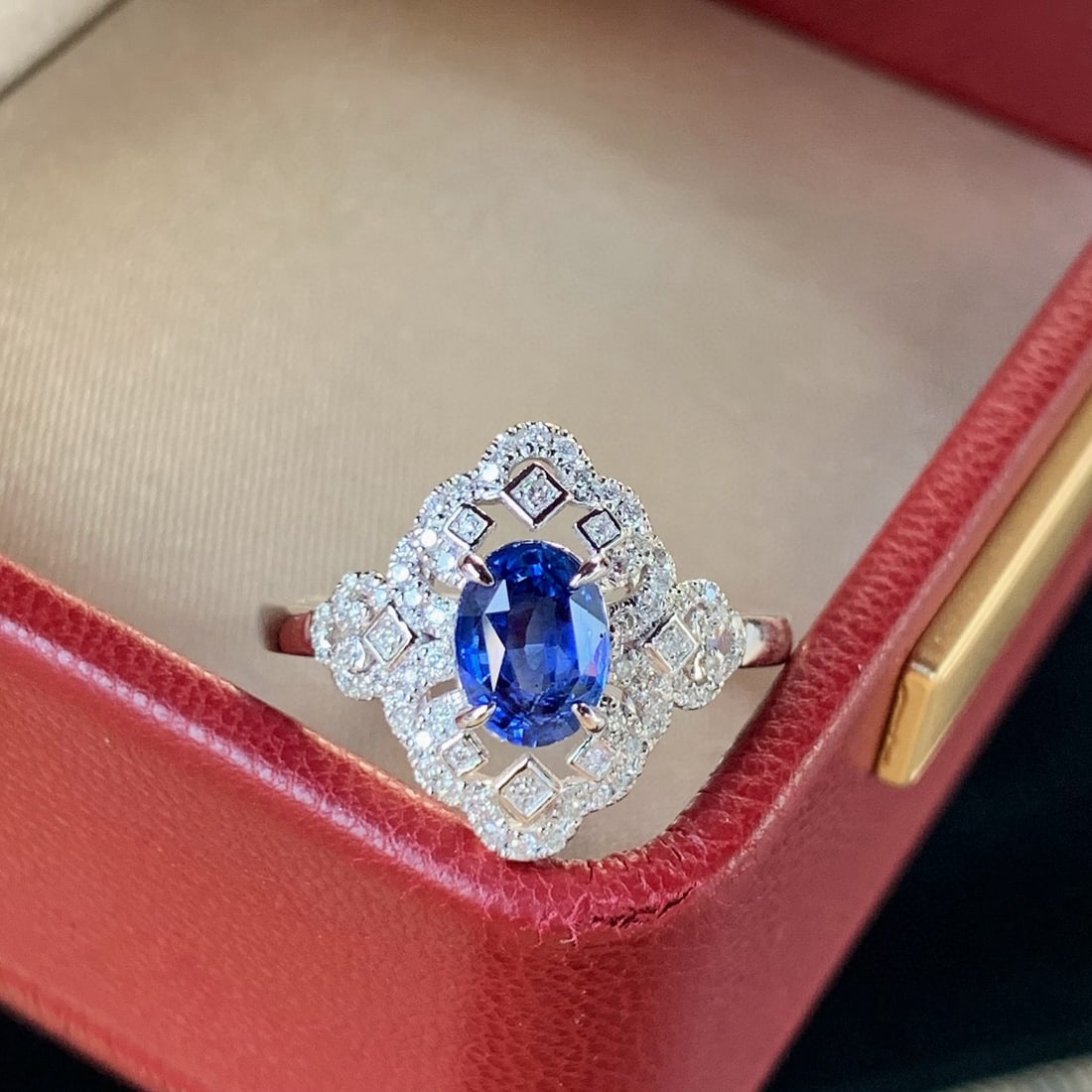 14k Gold 1.51 Ctw Natural Sapphire & Diamond Ring: Ref:230948171 // gold content:14k gold // ring size:7. 25us // // main gemstone:sapphire // shape:oval // carat weight:1. 24ct // color:blue // treatment:natural // // adjacent gemstone 2 : diamond //