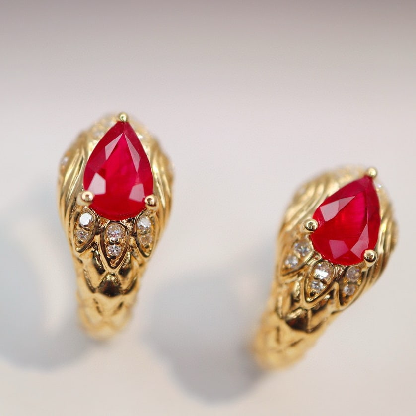 14k Gold 1.31 Ctw Natural Ruby & Diamond Earrings - 3
